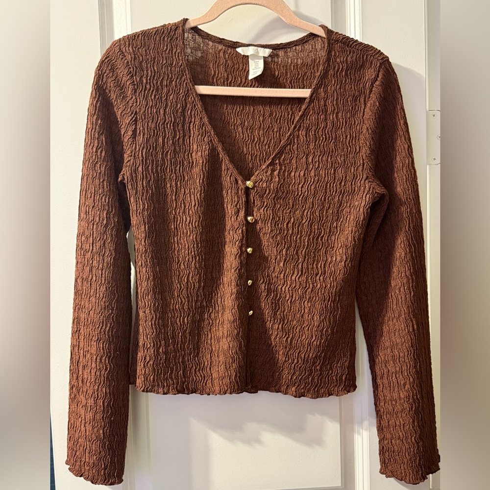 H&M Brown Button Down Textured Shirt